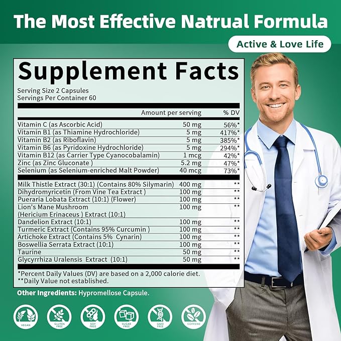 Liver Cleanse Detox & Repair - Strength Milk Thistle 30X Extract - Standardized and Concentrated 80% Silymarin w/Vitamin,95% curcuminoids & 17+Liver Health Nutrients to Revive & Thrive