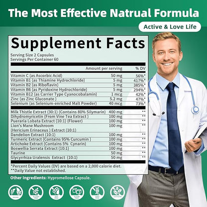 Liver Cleanse Detox & Repair - Strength Milk Thistle 30X Extract - Standardized and Concentrated 80% Silymarin w/Vitamin,95% curcuminoids & 17+Liver Health Nutrients to Revive & Thrive