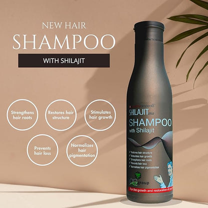 Shilajit Shampoo 8.45oz and Pure Raw Shilajit Tablets (60 Count) Bundle - Natural Care for Hair & Vitality Boost