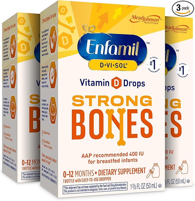 Enfamil Baby Vitamin D-Vi-Sol Vitamin D Liquid Supplement Drops for Infants, Supporting Strong Teeth & bones in Newborn Babies, Easy-to-Use, Gluten-Free, 50 mL Dropper Bottle, Pack of 3