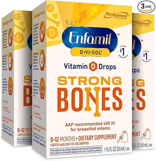 Enfamil Baby Vitamin D-Vi-Sol Vitamin D Liquid Supplement Drops for Infants, Supporting Strong Teeth & bones in Newborn Babies, Easy-to-Use, Gluten-Free, 50 mL Dropper Bottle, Pack of 3