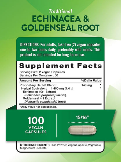 Nature's Truth Echinacea Goldenseal Capsules | 1400mg | 100 Count | Vegan, Non-GMO & Gluten Free Supplement | Herbal Support Complex