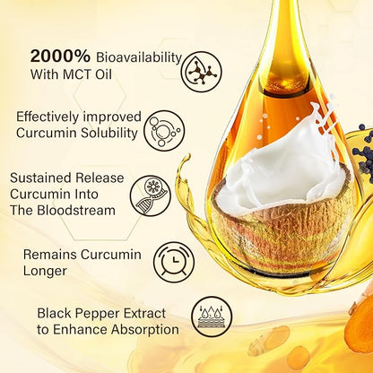 Sugar Free Turmeric Gummies 1000mg w/MCT Oil C8 C10, Organic Antioxidant, Turmeric Curcumin Supplement with Black Pepper Extract Improve Digestion & Comfort, Boost Energy, Ultra Absorption, 60 Count