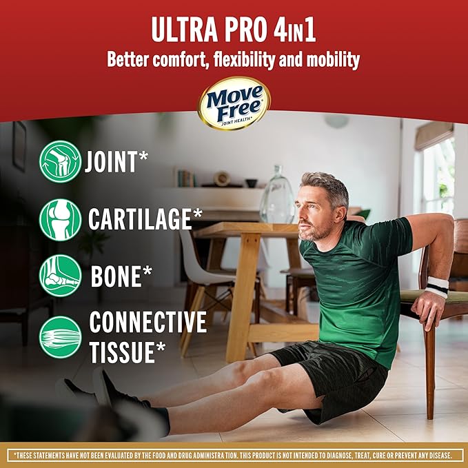 Move Free Ultra Pro with Quadruple Action Joint Support - Type 2 Collagen MSM Calcium Fructoborate & Manganese - Supports Joint Cartiliage Bone Connective Tissue, 120 Tablets (30 servings)