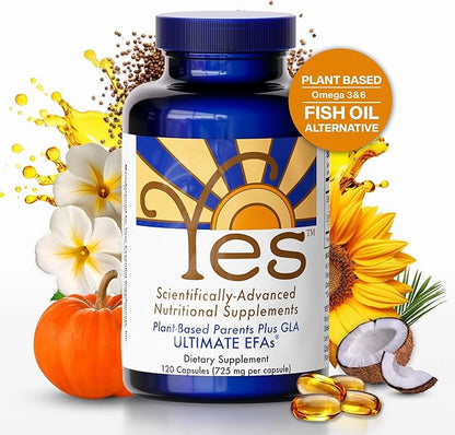 Fish Oil Omega 3 Supplements Alternative-YES Omega 3 & 6 Fatty Acid - Burpless, Plant Based - DHA, EPA, SDA - Cholesterol, Heart, Skin, Energy, Eyes, Immunity Support by YES (4 x 120 Gel caps)