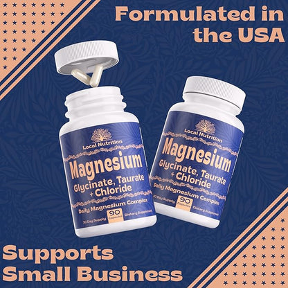 Triple Magnesium Complex 500mg from Magnesium Glycinate 1250mg, Magnesium Taurate 625mg, Magnesium Chloride 500mg - Premium, High Absorption Chelated Magnesium Supplement - 90 Capsules Made in USA