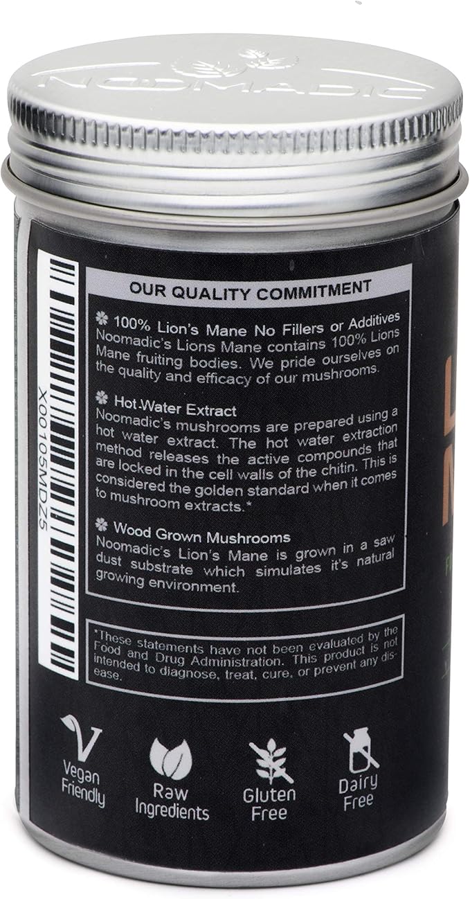 Lion's Mane Mushroom, 60 Capsules | 500mg Each, Nerve Growth Factor (NGF) & Nootropic (Focus, Memory, BDNF), Hot Water Extract, Wood Grown, Fruiting Bodies, 30% Beta-D-Glucans