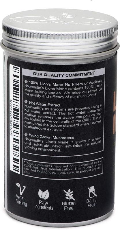 Lion's Mane Mushroom, 60 Capsules | 500mg Each, Nerve Growth Factor (NGF) & Nootropic (Focus, Memory, BDNF), Hot Water Extract, Wood Grown, Fruiting Bodies, 30% Beta-D-Glucans