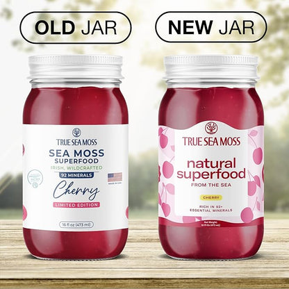TrueSeaMoss Sea Moss Gel – Made in USA – Wildcrafted Seamoss, Fresh Fruits & Sea Vegetables – Cherry, Pack of 1 (Labels may Vary)