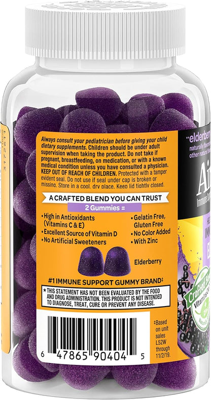 Airborne Kids Elderberry + Zinc & Vitamin C Gummies, Kids Immune Support with Powerful Antioxidants VIT D & E - 50 Gummies, Elderberry Flavor