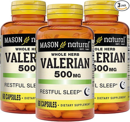 MASON NATURAL Valerian Root 500 mg, 6 Month Supply, Natural Sleep Aid, Promotes Healthy & Restful Sleep, Herbal Supplement, 3 Pack