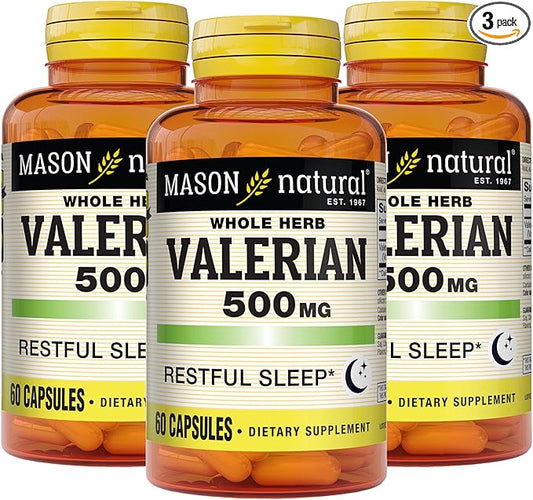 MASON NATURAL Valerian Root 500 mg, 6 Month Supply, Natural Sleep Aid, Promotes Healthy & Restful Sleep, Herbal Supplement, 3 Pack