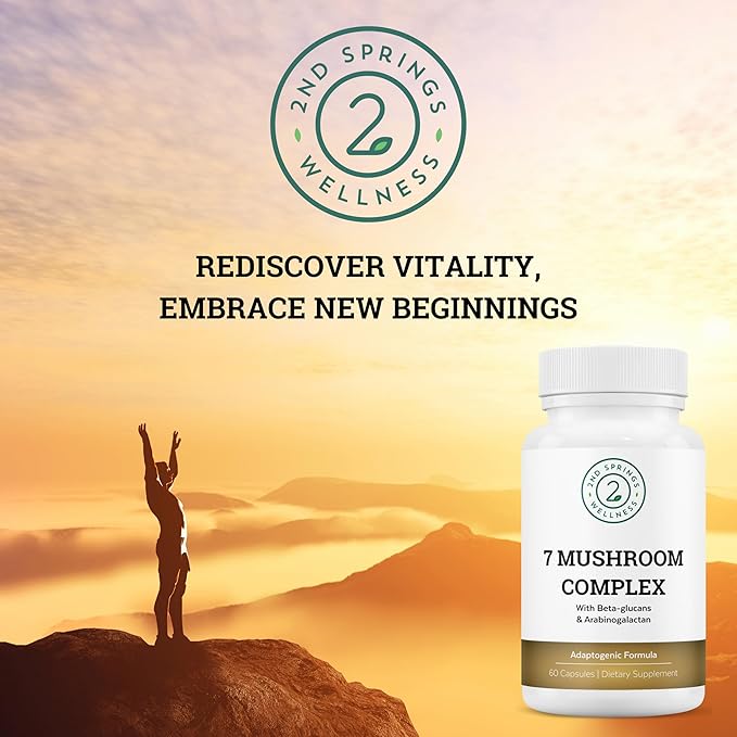 Organic Mushroom Complex - 7 Mushroom Blend Immune Support Nootropic & Cognitive Health Supplement with Organic Lion's Mane, Chaga, Maitake, Shiitake, Reishi, Turkey Tails, Cordyceps Mix