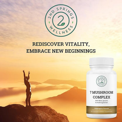 Organic Mushroom Complex - 7 Mushroom Blend Immune Support Nootropic & Cognitive Health Supplement with Organic Lion's Mane, Chaga, Maitake, Shiitake, Reishi, Turkey Tails, Cordyceps Mix