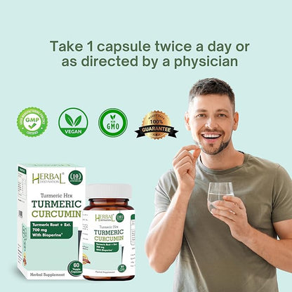 Turmeric Supplement Hrx- Immune Supplement, Metabolism Booster Joint Support Supplement with Turmeric Curcumin, Boswellia, Curcuma & Black Pepper Extract - 60 Capsules