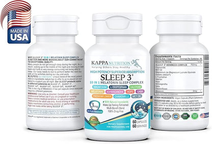 KAPPA NUTRITION Sleep 3, Sleep Aid, 3mg of Melatonin, 60-Day Supply, Non-Habit Forming Vegan Capsules Natural Ingredients for Easier Bedtime, Herbal Supplement, Valerian Root, Chamomile Non-GMO
