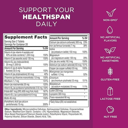 Centrum Age Defy for Women, All-in-1 High Potency Multivitamin + Healthy Aging Supplement, Multivitamin Blend with Resveratrol, and Niacin for NAD+ Level Support, Aluminium Bottle, 56 Tablets