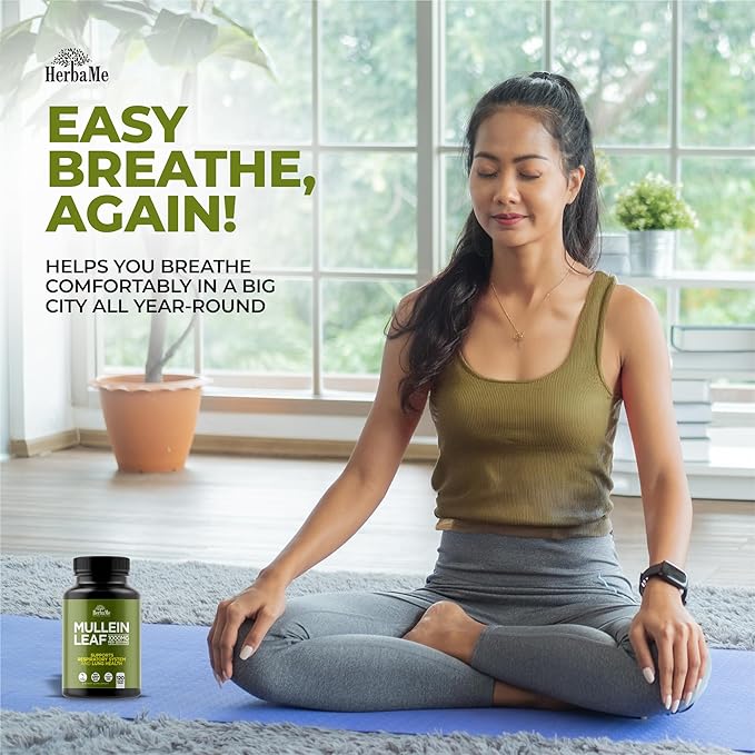 Mullein Leaf 1000mg, 120 Capsules, Lung Detox for Smokers, Lung Cleanse Supplement, Supports Respiratory Function Health, Promotes Mucous Membranes | Ear Health, Mucus Relief Herbal Pills