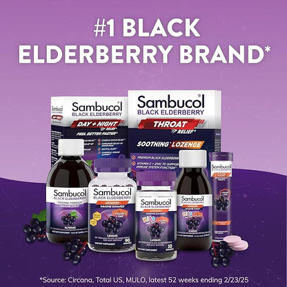 Sambucol Black Elderberry Day & Night Relief - Feel Better Faster, Cough & Mucus Relief for Adults, Immune Support, Non-Drowsy Daytime Relief, Restful Sleep, Melatonin-Free - 24 Capsules, 1 Pack
