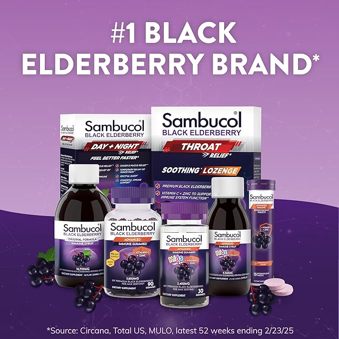 Sambucol Black Elderberry Syrup for Kids - Elderberry Extract, Elderberry Syrup, Black Elderberry for Kids & Toddlers, Sambucus Immune Support Supplement - 4 Fl Oz (Pack of 6)