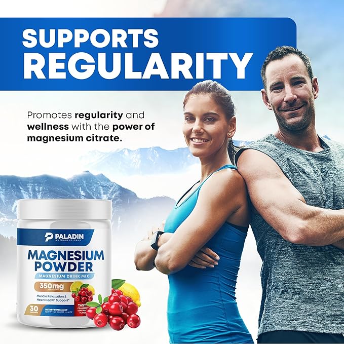 Magnesium Powder - Anti-Stress Drink Mix for Calm & Regularity - Magnesium Citrate Supplement - Relaxation, Muscle & Heart Support - Cranberry Lemonade Flavor - 30 Servings