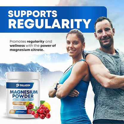 Magnesium Powder - Anti-Stress Drink Mix for Calm & Regularity - Magnesium Citrate Supplement - Relaxation, Muscle & Heart Support - Cranberry Lemonade Flavor - 30 Servings