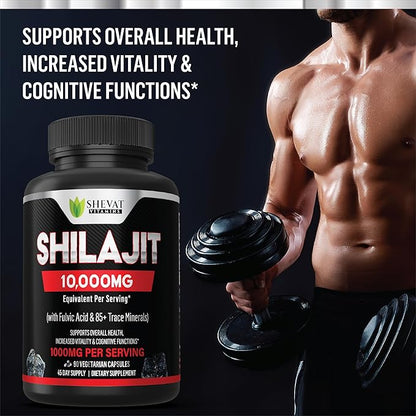 Shilajit Capsules 22000mg and 85+ Trace Minerals for Energy &Immune Support-Organic shilajit for Men & Women Non-GMO Shilajit Pills for Men, Made in USA (Packaging May Vary)