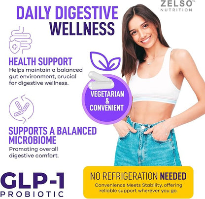 ZELSO (2 Pack) GLP-1 Probiotic with Akkermansia Muciniphila - Gut Health Support with GLP 1 Live Probiotics, 500M CFU Multi-Strain Probiotic + Prebiotic, GLP1 Naturally Plus - 60 Capsules
