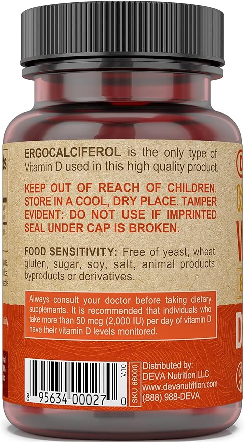 DEVA Vegan Vitamin D2 800 IU, Ergocalciferol Supplement with No Animal Ingredients, 90 Tablets, 1-Pack