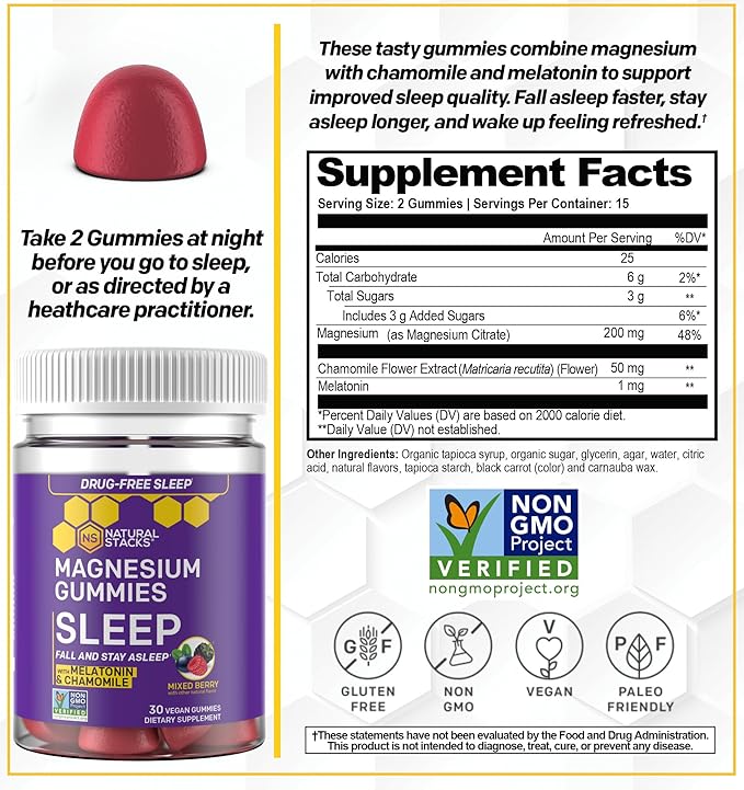 Natural Stacks Magnesium Gummies Bundle - Sleep Magnesium Gummies + Zen Magnesium Stress Gummies w/L-Theanine - 60 Magnesium Gummies