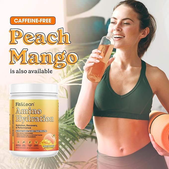 Fit & Lean Amino Hydration Plus Energy, Pre Workout Powder, 6g Vegan Essemtial Amino Acids, EAA, BCAA, Glutamine, Electrolytes & Natural Caffeine, Blue Raspberry, 30 Serve (30 Serve, Pink Lemonade)