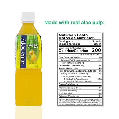 Aloevine Aloe Vera Drink Mango juice l 16.9 oz. 20 pack l smart fruit Korean drinks