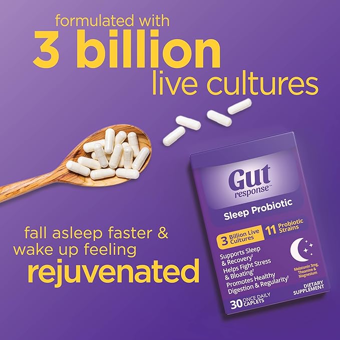 Sleep Probiotic for Men & Women, Slows Down Digestive Aging, Supports Sleep and Recovery, Promotes Healthy Gut, Vegan, Gluten Free & Soy Free, 3 Billion CFU, 30 Caplets