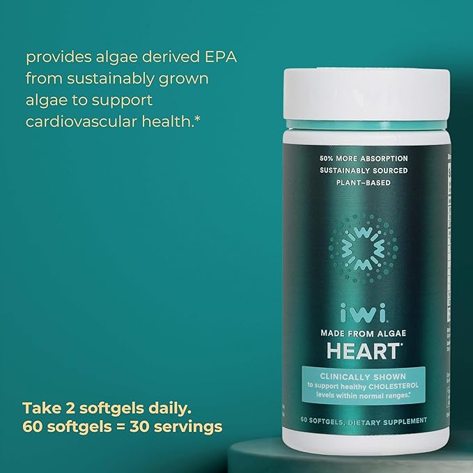 Iwi Omega-3 & Heart Omega-3 Bundle, 30 Servings, Vegan Plant-Based Algae Omega 3, Krill & Fish Oil Alternative, No Fishy Aftertaste