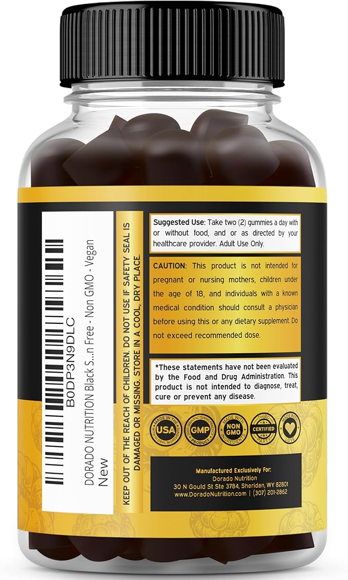 Black Seed Oil Gummies (60 Count) Blackseed Oil Gummies for Adults with Black Cumin Seed Immune Support & Support Healthy Digestion - Delicious Raspberry Flavor - Third Party Tested, Vegan & NON-GMO