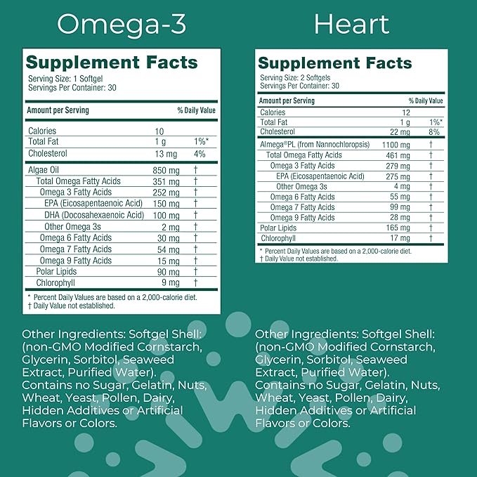 Iwi Omega-3 & Heart Omega-3 Bundle, 30 Servings, Vegan Plant-Based Algae Omega 3, Krill & Fish Oil Alternative, No Fishy Aftertaste