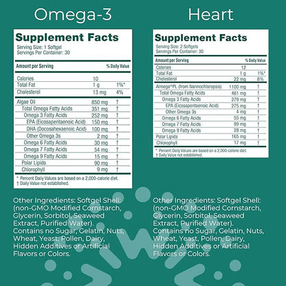 Iwi Omega-3 & Heart Omega-3 Bundle, 30 Servings, Vegan Plant-Based Algae Omega 3, Krill & Fish Oil Alternative, No Fishy Aftertaste