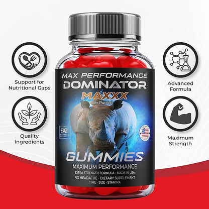 Dominator Maxx Gummies Maximum Strength Performance Gummies, Dominator Maxxx Gummies Extra Strength Overall Wellness Support, Dominator Max Gummies, DominatorMax Great Taste Mad in USA (60 Gummies)
