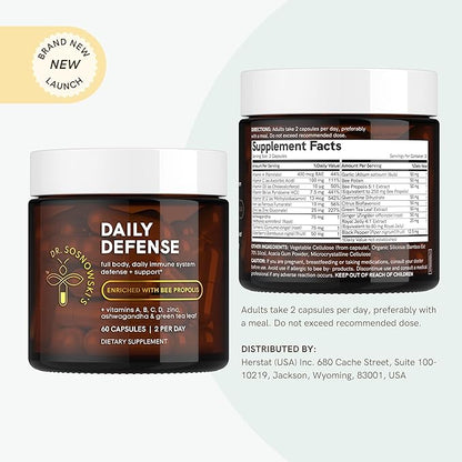 Dr Sosnowski's Daily Defence Immunity Supplements | Hive-led Multi-Vitamin with Bee Propolis, Pollen & Royal Jelly, Vegetable Capsules, 60ct