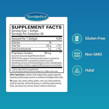 Euromedica CuraPro - Antioxidant Supplement for Brain & Cardiovascular Health Support - Herbal Supplement with Curcumin - Dietary Immune Support Supplement - 60 Softgels