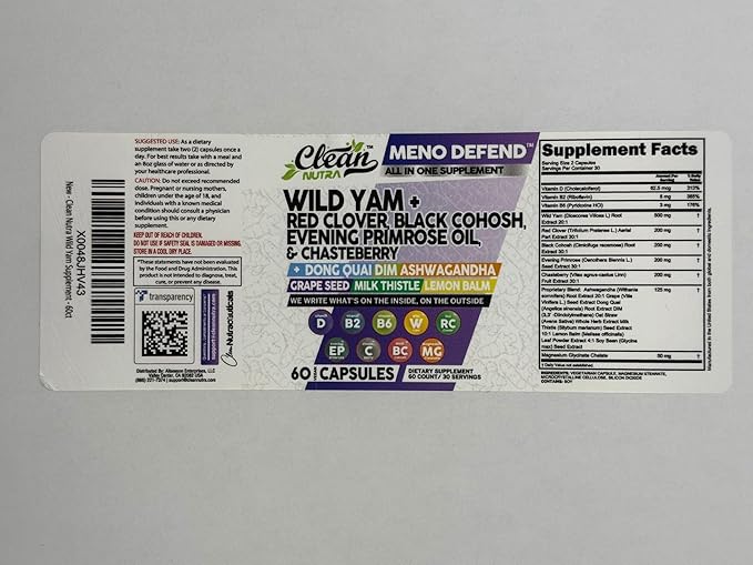 Clean Nutra Wild Yam Root Capsules with Red Clover Black Cohosh Evening Primrose Oil Chasteberry Dong Quai DIM Ashwagandha Grape Seed Extract Milk Thistle Lemon Balm and more Hormone Balance For Women
