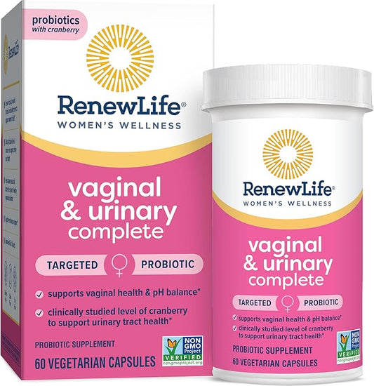 Renew Life Women's Wellness Vaginal and Urinary Probiotic and Cranberry Supplement, Probiotic Supplement for pH Balance for Women, Digestive Health, Dairy, Soy and Gluten-Free, 3.5 Billion CFU 60 Ct