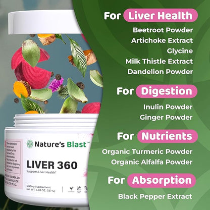 Liver 360 - Fruit Punch Flavored Liver Powder Supplement with Artichoke Extract, Turmeric, and Milk Thistle, Liver Cleanse Detox & Repair Formula, 1 Bottle