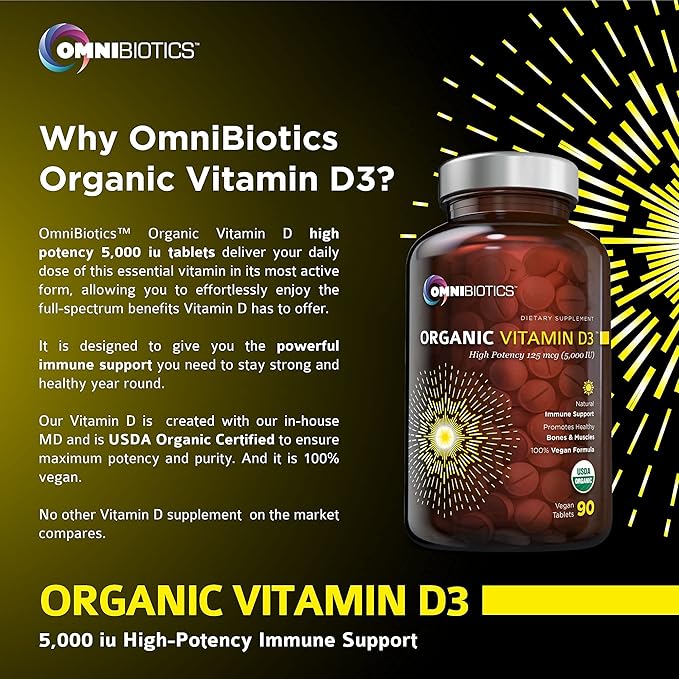 Organic Vitamin D3 Supplement 5000 IU - 100% Vegan High-Potency Vitamin D Supplement for Immune Support, Bone Strength, Energy, and Muscle Health. Non-GMO, Gluten Free - 90 Vegan Tablets