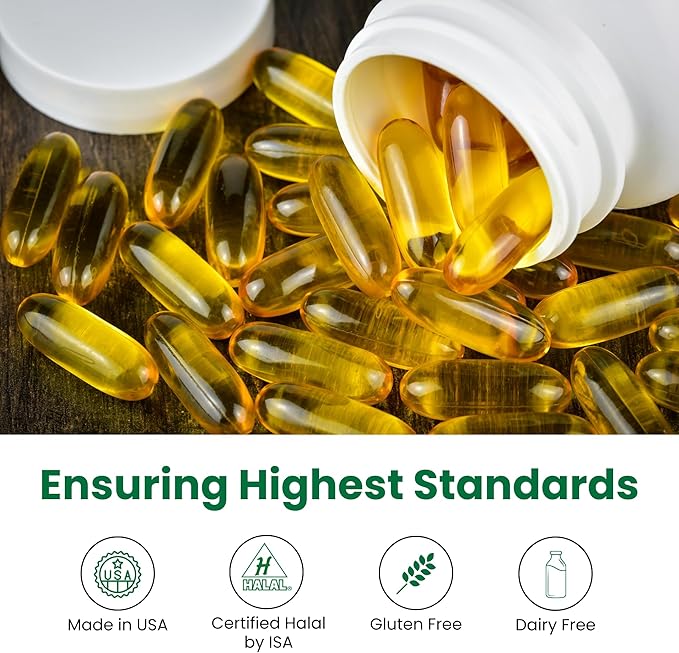 Zaytun Halal Fish Oil 1200mg Omega 3, Premium EPA/DHA, One Per Day, Supports Brain, Heart, Joint Health - 4 Months Supply, Lemon Flavor, Keto Friendly, Gluten Free - Halal Vitamins
