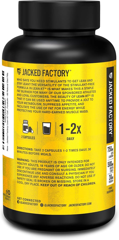 Jacked Factory Lean-XT Caffeine Free Fat Burner - Non Stim Weight Loss Supplement, Appetite Suppressant & Metabolism Booster | Acetyl L-Carnitine, Green Tea Extract, Forskolin - 60 Natural Diet Pills