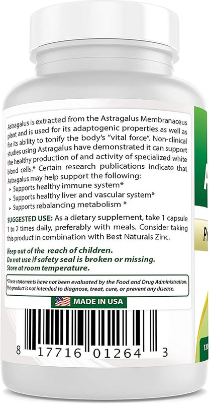 Best Naturals Astragalus Capsule, 1000 mg, 120 Count (Pack of 3)