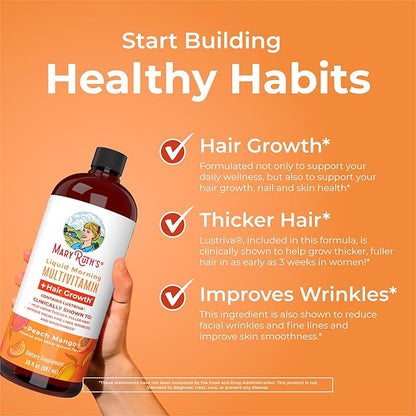 MaryRuth's Liquid Multivitamin + Hair Growth | Clinically Tested for Thicker Hair & Facial Wrinkles in Women | Biotin 10000mcg | Lustriva Hair Growth Supplements | Skin Care | Ages 18+ | 30 Fl Oz
