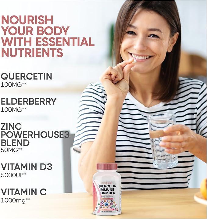 ClarinBeauty Quercetin 1000mg Zinc 50mg Vitamin C 1000mg Vitamin D 5000 IU Bromelain Elderberry & 350mg of Immune Defense Support Supplement Enriched with Artemisinin, Sea Moss, Garlic, Echinacea