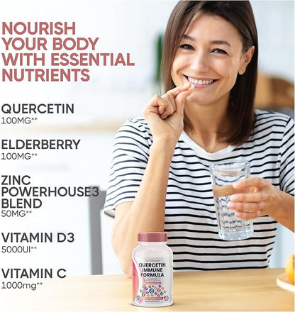 ClarinBeauty Quercetin 1000mg Zinc 50mg Vitamin C 1000mg Vitamin D 5000 IU Bromelain Elderberry & 350mg of Immune Defense Support Supplement Enriched with Artemisinin, Sea Moss, Garlic, Echinacea